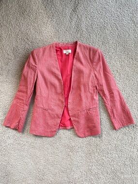 LOFT Coral Pink Woven Open Front Single Hook Blazer Suit Jacket Size 0 Textured